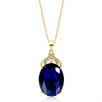 Amethyst Sapphire Gemstone Charm 18k Gold Plated Silver 36CT Oval Crystal Zircon Pendant Necklace Lady Wedding Jewelry