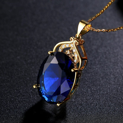 Amethyst Sapphire Gemstone Charm 18k Gold Plated Silver 36CT Oval Crystal Zircon Pendant Necklace Lady Wedding Jewelry