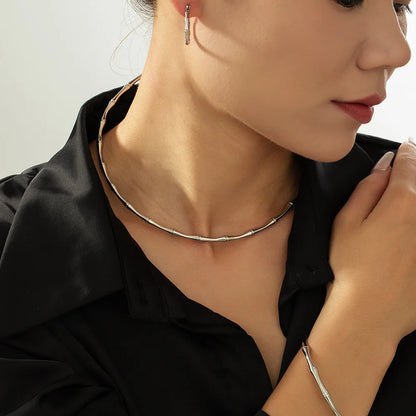 Ferris Wheel Stainless Steel Waterproof Gold Plated Open Collar Necklaces Bracelet Earrings Bamboo Design Choker Jewelry Gift