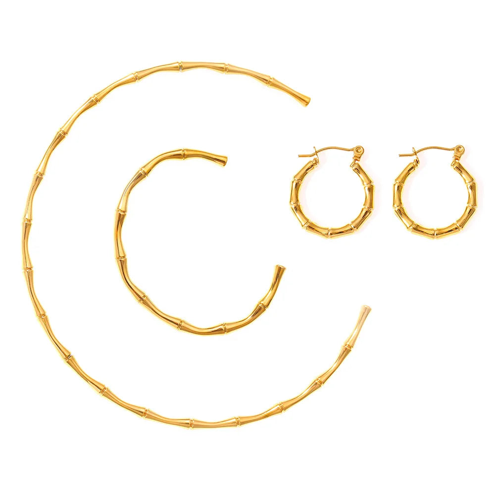Ferris Wheel Stainless Steel Waterproof Gold Plated Open Collar Necklaces Bracelet Earrings Bamboo Design Choker Jewelry Gift