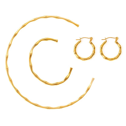 Ferris Wheel Stainless Steel Waterproof Gold Plated Open Collar Necklaces Bracelet Earrings Bamboo Design Choker Jewelry Gift