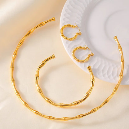 Ferris Wheel Stainless Steel Waterproof Gold Plated Open Collar Necklaces Bracelet Earrings Bamboo Design Choker Jewelry Gift