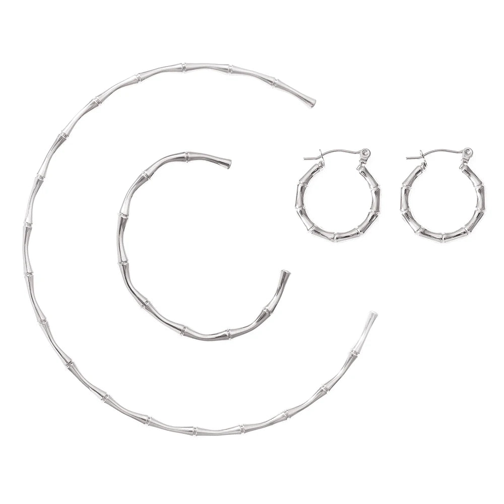Ferris Wheel Stainless Steel Waterproof Gold Plated Open Collar Necklaces Bracelet Earrings Bamboo Design Choker Jewelry Gift