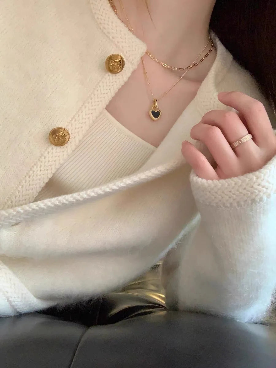 Temperament White Sweater Coat Women's Early Spring Autumn New Knitted O-Neck Cardigan Single Breasted Style Top