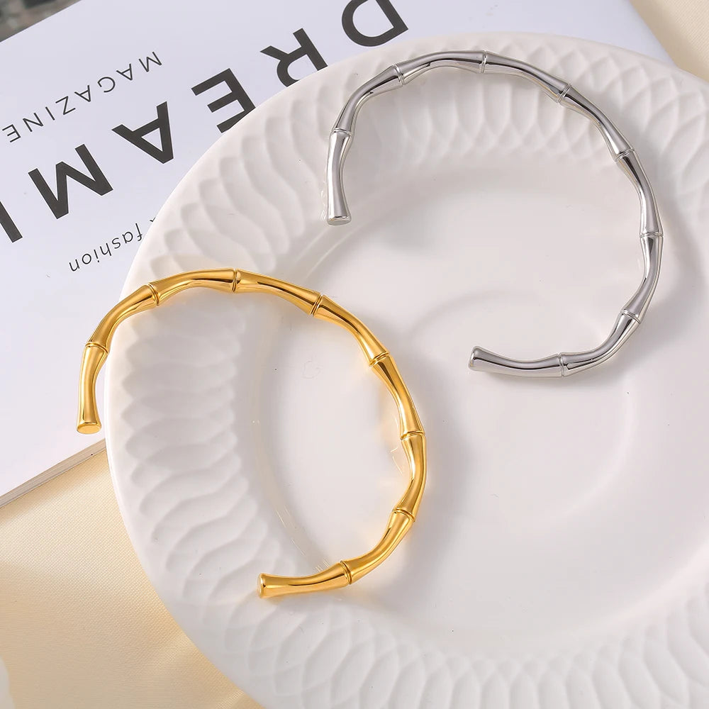 Ferris Wheel Stainless Steel Waterproof Gold Plated Open Collar Necklaces Bracelet Earrings Bamboo Design Choker Jewelry Gift
