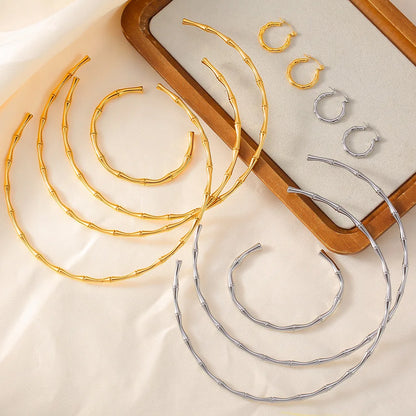 Ferris Wheel Stainless Steel Waterproof Gold Plated Open Collar Necklaces Bracelet Earrings Bamboo Design Choker Jewelry Gift